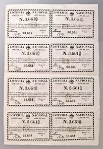 MEXICO Loteria Nacional 1837 Octavo Billete Vale 4 reales 8 lottery bills  fotos - Picture 1 of 5