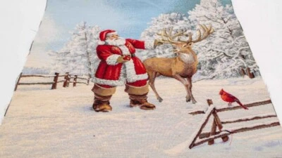 MARKENLOS Stoff mit Hirsch Panel 47x47cm Gobelin Weihnachten Weihnachtsstoff mit Hirsch