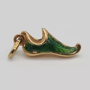 Italy 18k Gold Green Enamel - Genie Slipper Shoe - Charm Pendant - Picture 1 of 14
