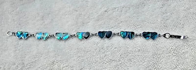 Silver-Tone Green Mother Of Pearl Abalone Shell Heart Charm Link Bracelet 7.5 In - Image 1 of 4