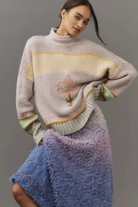 Anthropologie Pilcro Mock Neck Flower Motif Sweater (Size S) - NWT - Picture 1 of 7