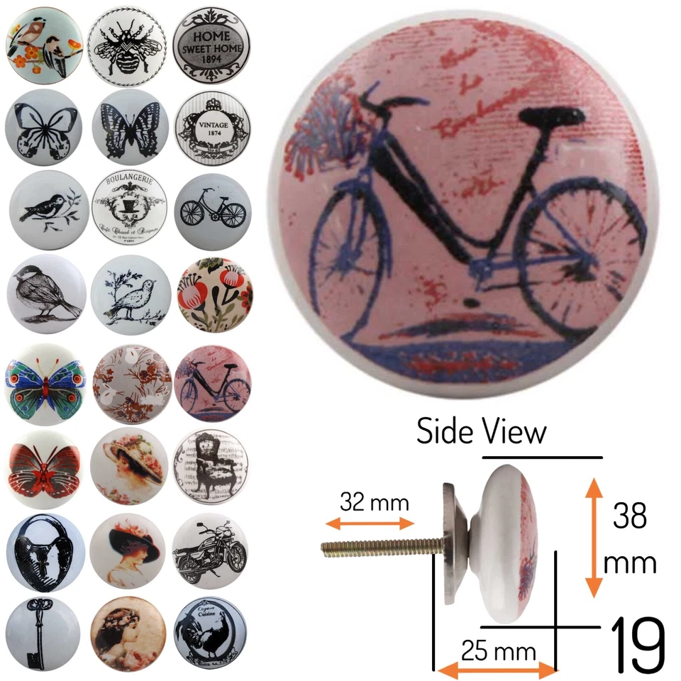 Vintage Ceramic Door Knobs 40+ DESIGNS Cupboard Handles Drawer Cabinet Pulls - Image 1 of 1