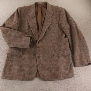 VTG Tweed Jacket XL Brown Prince of Wales Check 100% Wool Blazer Sport Coat 46L - Picture 1 of 17