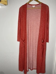 LuLaRoe Sarah Red White Striped Long Knit Cardigan Duster Sweater - Picture 1 of 5