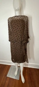 Vintage Seide Chiffon Kleid Perlen Dolman Ärmel gepunktet beflockt Gr. 10 (siehe Mängel - Bild 1 von 22