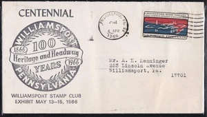 USA 1966 COVER FROM STAMP CLUB FOR CENTENNIAL OF WILLIAMSPORT PA + CACHET - Picture 1 of 1