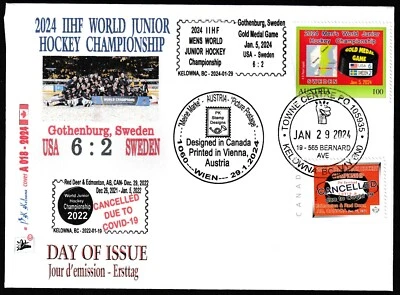 2024 IIHF World Men's JR Hockey in Sweden - FDC-  USA  vs Sweden Gold Medal Game - Image 1 of 4