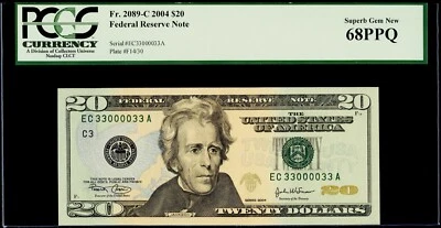 $20 2004 Federal Reserve Note "Radar Serial #" Fr. 2089-C PCGS Superb Gem New 68 - Image 1 of 3