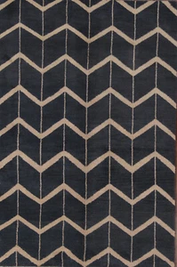 Navy Blue/Beige Modern Trellis Moroccan Oriental Rug Wool Handmade 5'x8' Carpet - Picture 1 of 12