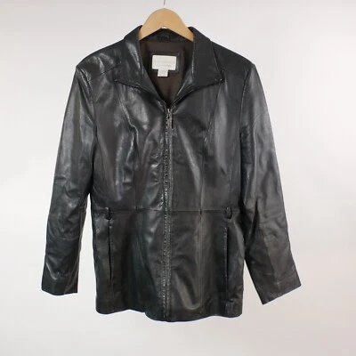 Worthington Lambskin Leather Jacket M Womens Black Soft Biker Zip Up Coat - Image 1 of 4