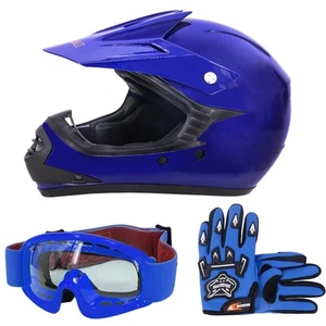ZORAX ZOR-X15 Kids Motocross Blue Helmet Off Road ATV Racing Gloves & Goggles - Picture 1 of 21