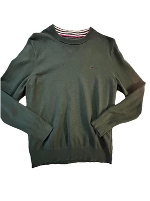 Tommy Hilfiger Hombre Pequeño Verde Oscuro Algodón Cuello Redondo Suéter Pullover Logo Foto 1 de 4