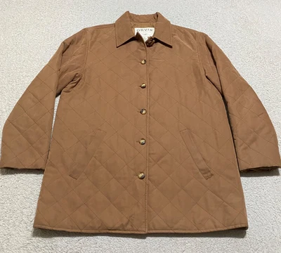 Chaqueta mediana Orvis para mujer marrón abotonada acolchada forrada bolsillos para tareas de granero Foto 1 de 4