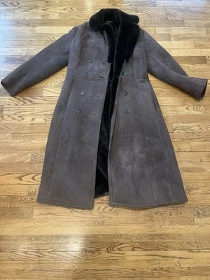 VINTAGE Sawyer Of Napa Women Coat 12 Shearling Wool/Leather W/ FLAWS Full Length - Image 1 of 4
