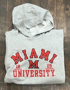 Miami University RedHawks NCAA Collegiate Gray Hoodie Sweatshirt Medium - Picture 1 of 12