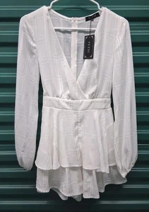 Vutti White Romper Small Long Sleeve V Neck Party Sexy  - Picture 1 of 7