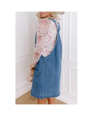 Azura Exchange Denim Jumper Dress Women Dusk Blue Mini Dresses Foto 1 de 4