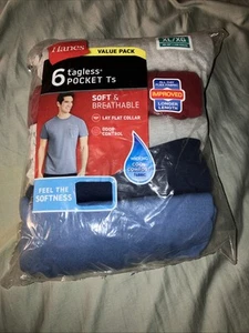 NEW Hanes 5 Pack Soft Tagless Pocket Short Sleeve Pocket Ts Size XL - Picture 1 of 2