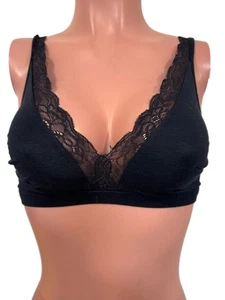 Hanro Black 36C Lace Trim Lined Bralette Bra Top Adj Straps Casual Rave Lingerie - Picture 1 of 4