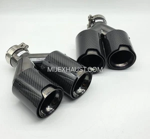 Exhaust Quad Tailpipes Black Chrome Tips Carbon Fibre M Sport BMW 3.5"  MIJ - Picture 1 of 9