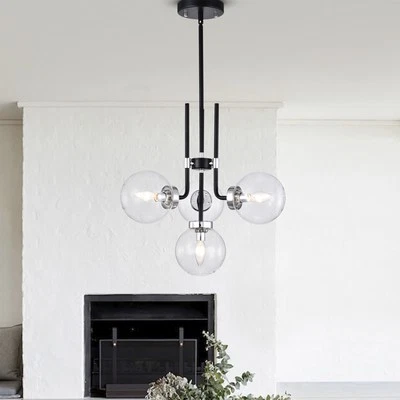 Brigita 47 Inch Ceiling Lighted Chendelier Matte Black and Silver Polish 4-Light - Image 1 of 2