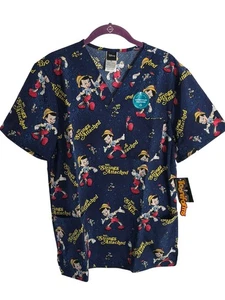 Blusa Médica Pinnochio Cherokee Tooniforms Disney Cuello en V Para Hombre Pequeña Nueva con Etiquetas - Imagen 1 de 11