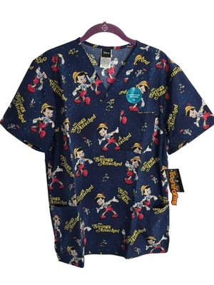 Pinnochio Cherokee Scrubs Tooniforms Disney V Neck Top Mens Small NWT - Image 1 of 4