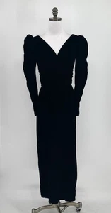 Vintage 80er schwarz Samt lang Puffärmel viktorianisch Gothic Maxikleid Gr. 10 - Bild 1 von 8