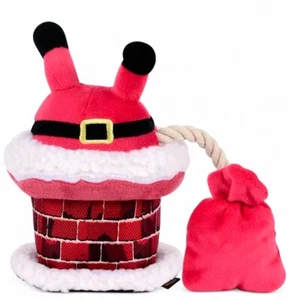 P.L.A.Y Christmas Dog Toy Plush Squeaky Dog Toy Red Santa Claus Bag Chimney Gift - Picture 1 of 3