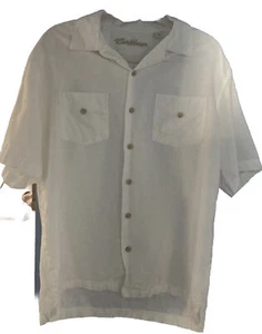 Caribbean Men’s Shirt Size M Linen Blend Short Sleeve Pockets Button Up Beach - Picture 1 of 5