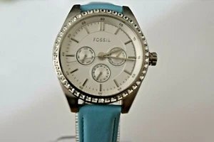 Fossilblau Leder silber Zifferblatt Kristall BQ1441 $ 125 Uhr - Bild 1 von 4