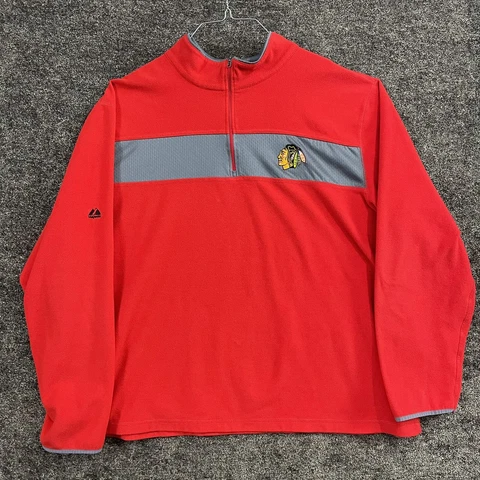 Chicago Blackhawks Shirt 2XL XXL Adult 1/4 Zip Embroidered Majestic Pullover Cover