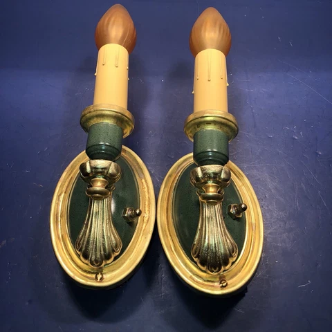 Wired Pair Sconces Vintage yellow brass with a fresh industrial green finish 29D Cover