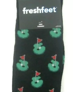 Calze uomo Fresh Feet crew nere palline da golf foro bandiere taglia 6-12 - Foto 1 di 3
