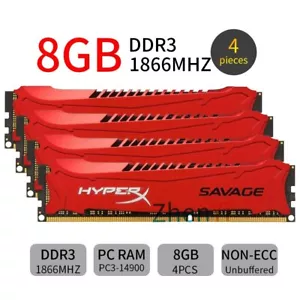 HyperX SAVAGE 32GB 4x 8GB 1866MHz DDR3 PC3-14900 240Pin DIMM Desktop Memory BT - Picture 1 of 8