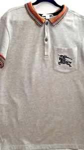 Burberry Children Boy Grey Melange Stripes Cotton Polo Shirt Size 12Y- 14Y/164cm - Picture 1 of 14