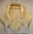 Vintage 1970'S Boho Retro Handmade Crocheted Shawl W Fringe Ivory