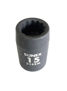Sunex 215zm 15mm 1/2" Drive 12 Point Shallow Impact Socket Metric Tools 12pt New - Picture 1 of 1
