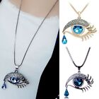 Blau Kristall Strass Böse Auge Träne Anhänger Halskette Collier lange Modeschm.