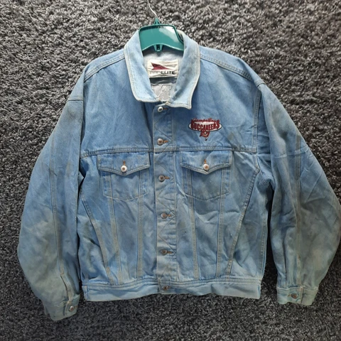 VTG Tampa Bay Buccaneers Denim Jacket Men Large Blue NFL Embroidered Logo 90s Cover