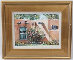 Joe U. Horton 12x9 Oil Painting Santa Fe Adobe House Garden Listed Artist Floral - Picture 1 of 11