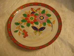 Placo de flores y mariposas vintage pintado a mano de 8 1/2" de Japón - Imagen 1 de 2