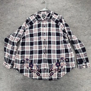 Market Spruce Shirt Womens 2X Button Up Long Sleeve Blue White Plaid - Picture 1 of 7