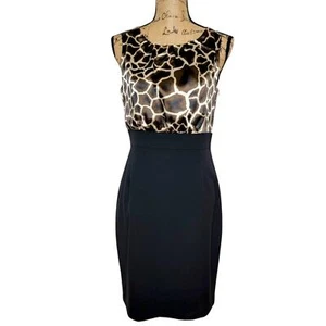 TAHARI Women's Regular Fitted Pencil Animal Print Dress Size 6 Brown Black - Picture 1 of 15