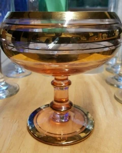 Glass Candy Dish With Gold Rings Made In Romania 5 3/4" Tall - Picture 1 of 11