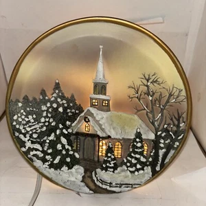 Weihnachten Land Dorf Kirche Deko Lampe beleuchtet Tischplatte Vintage 7" - Bild 1 von 10