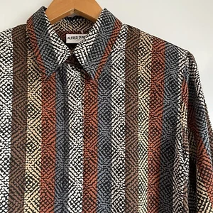 Vintage 80s Ladies Blouse Retro Striped Patterned Shirt with Shoulder Pads 10 - Picture 1 of 7