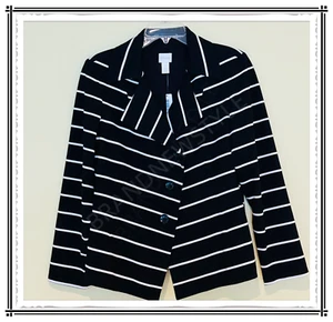 CHICO'S Striped Blazer Navy Blue & White Stripes Women’s Chico’s Size 1 NEW - Picture 1 of 1