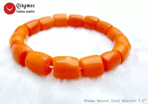 "Pulsera de coral naranja natural de 10-11 mm de espesor para mujer joyería de piedra 7,5" - Imagen 1 de 10