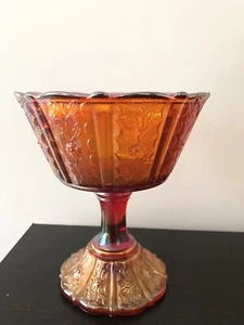 Fenton Carnival Glas Standfuß Bonboniere Gänseblümchen ohne Deckel MCM Vintage Orangish - Bild 1 von 7